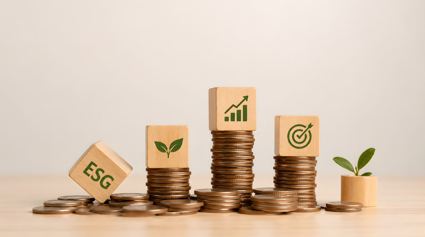 Trois badges de certification stylisés en 3D représentant les labels ISR, Greenfin et Finansol, sur fond clair.